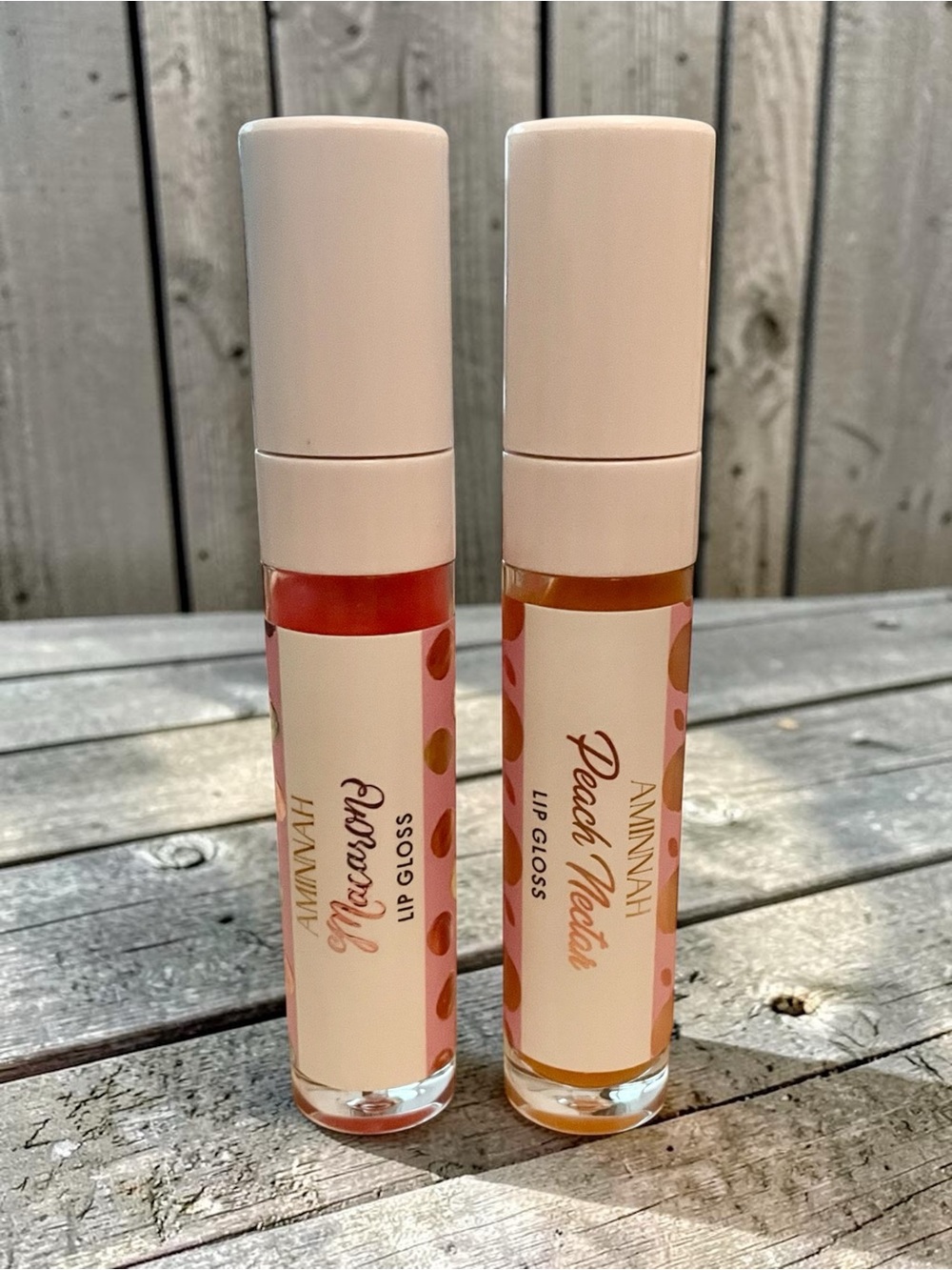 Aminnah Peach Nectar Lip Gloss & Macaron Lip Gloss Duo NWT